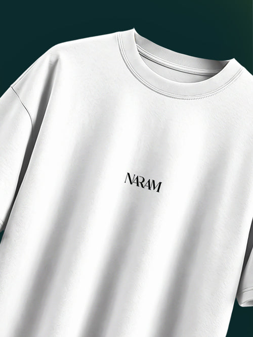 Naram I Failed as a person dinosaur tee  white oversized t-shirt front with minimal chest logo
